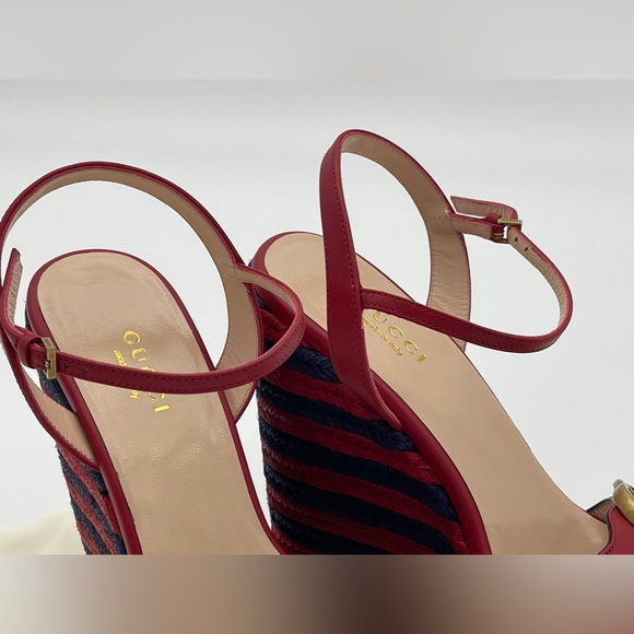 Authentic GUCCI Marmont Double G Leather Espadrille Platform Sandals - Picture 11 of 16